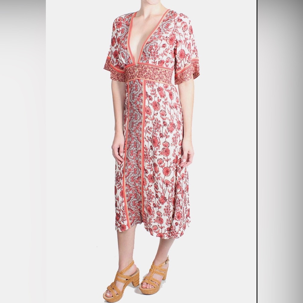 Red Kimono Midi Dress